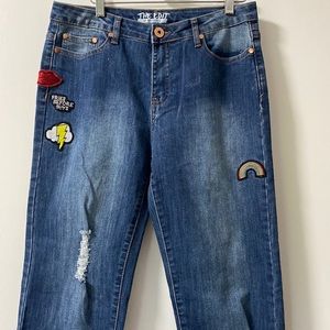 The Edit By Seventeen Distressed Skinny Jeans with Patches Mid Rise Blue